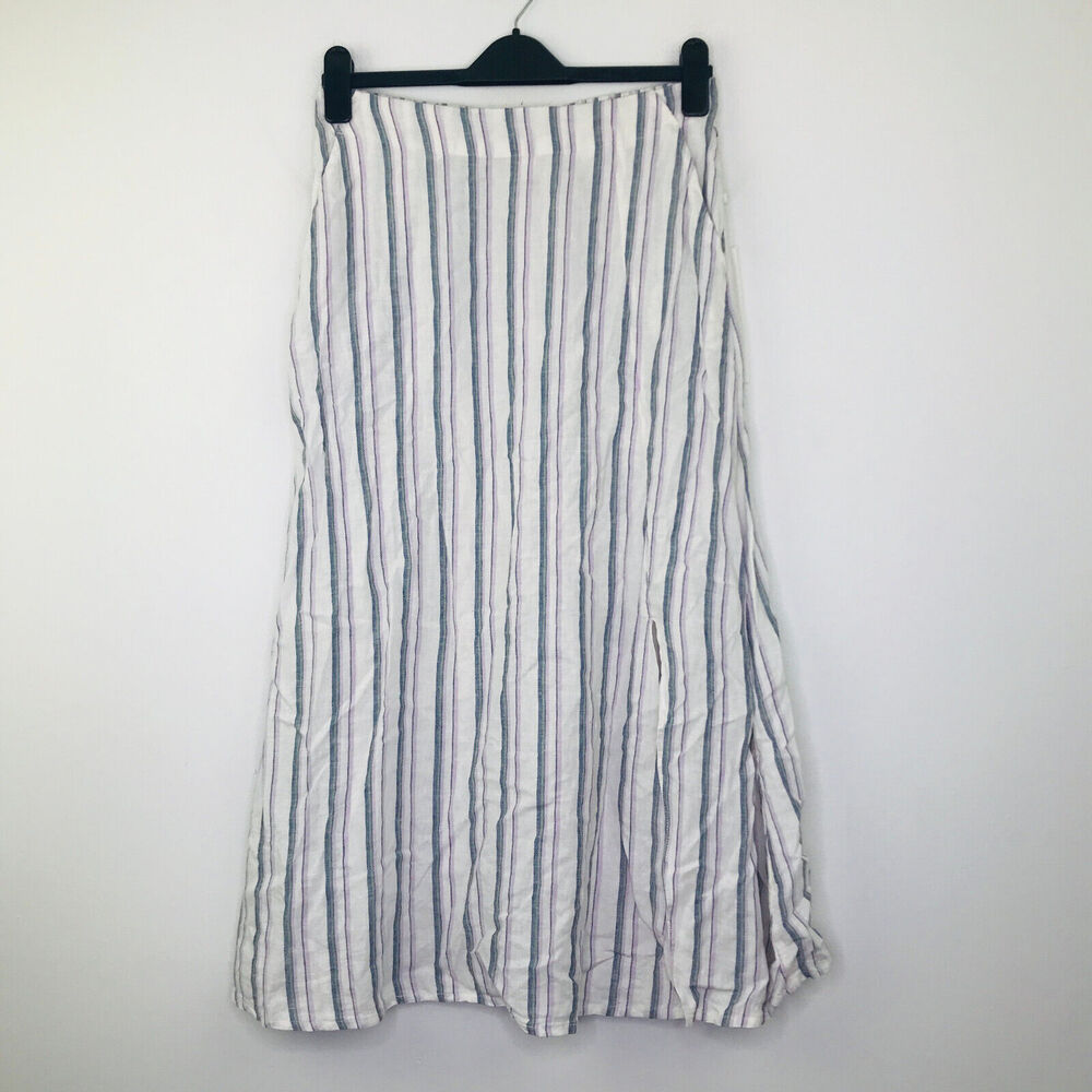 Caslon Womens XS Skirt Ivory Purple James Striped Slit Linen Blend Midi NWT BT16